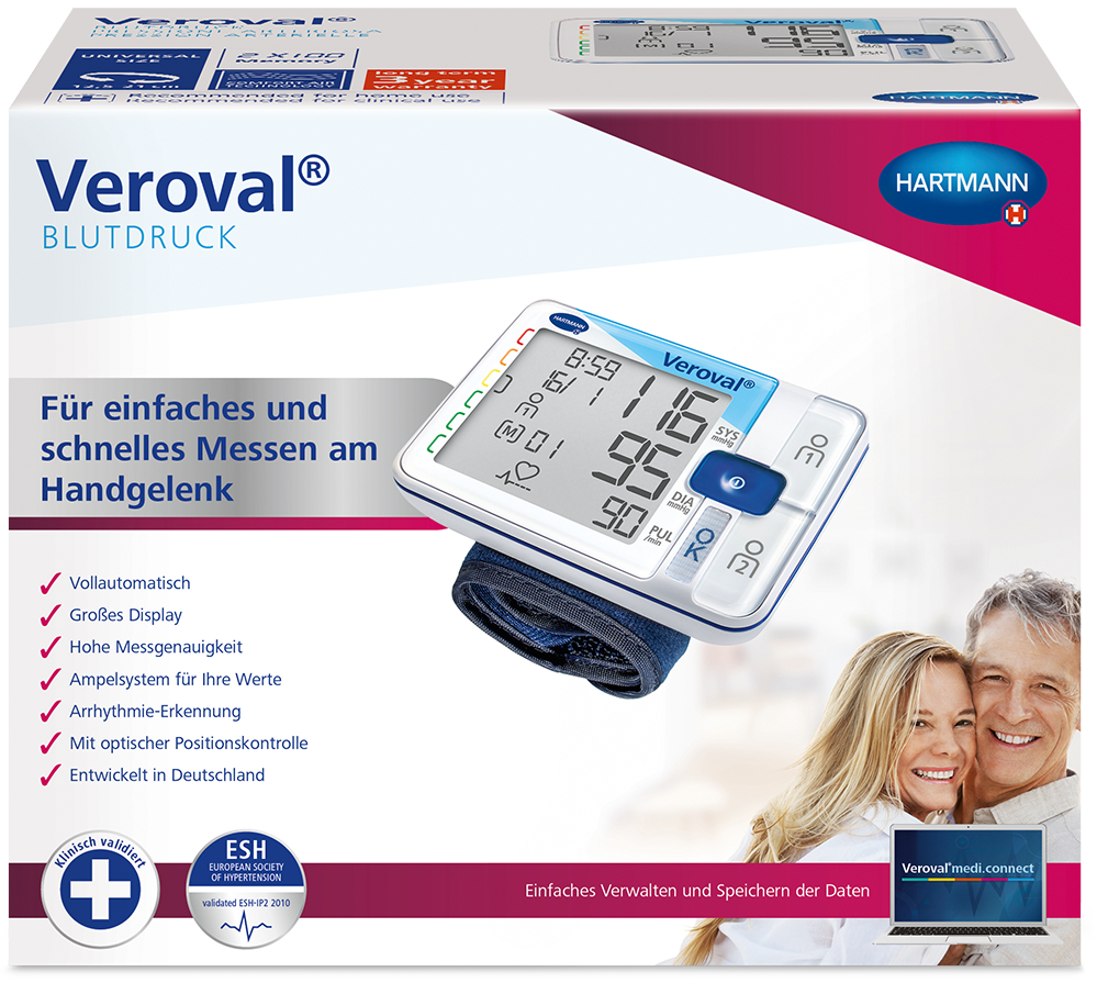Abbildung der Verpackung des Veroval® Handgelenk-Blutdruckmessgeräts