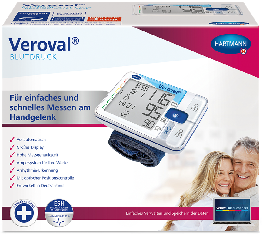 Abbildung der Verpackung des Veroval® Handgelenk-Blutdruckmessgeräts